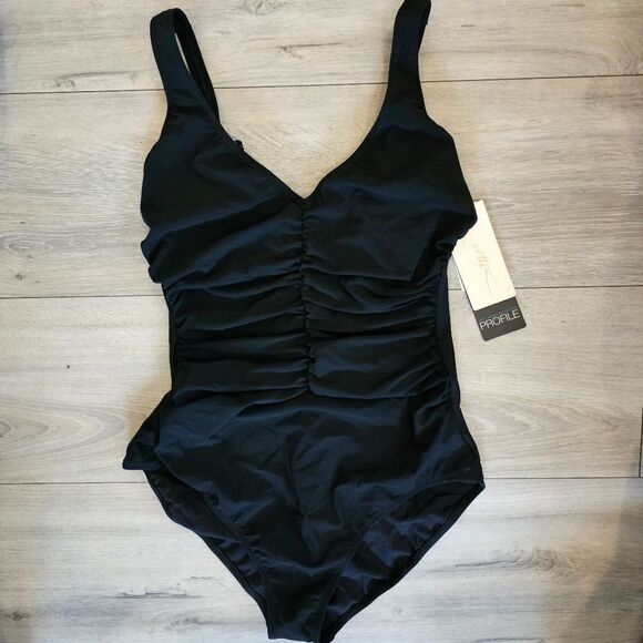 Gottex Tutti Frutti V-Neck Surplice One Piece black underwire black Swimsuit 12 - Picture 1 of 16